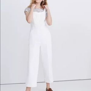 Denim Seamed Wide-Leg Jumpsuit in Pure White